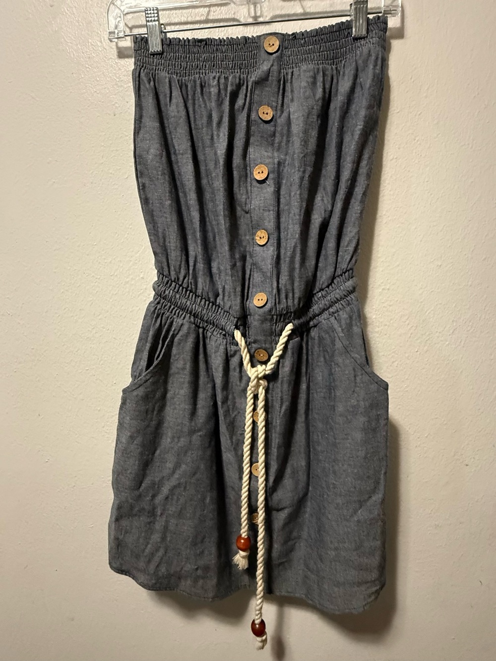 Derek Heart Chambray Button-Front Rope-Tie Dress Small
